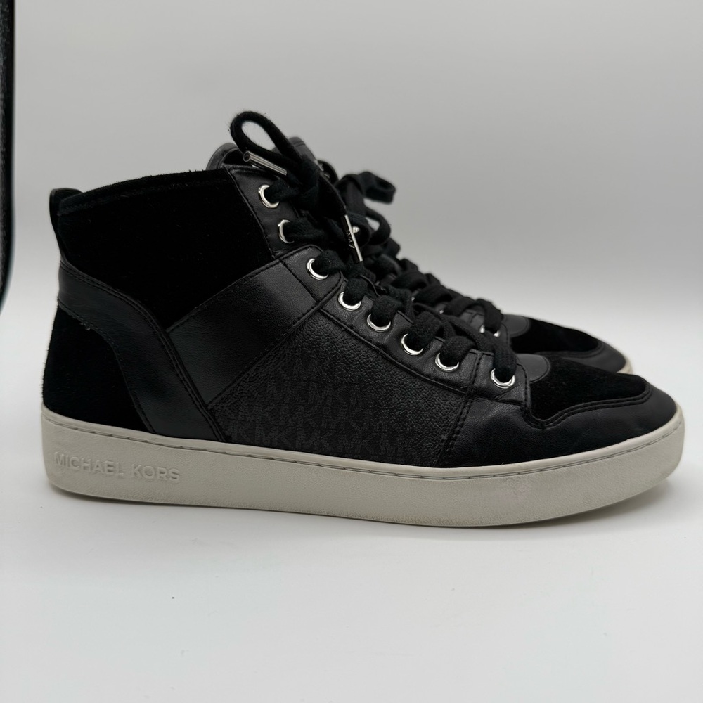 Michael Kors Black Paige High Top Leather/Suede Sneakers Size 10M - Picture 2 of 16